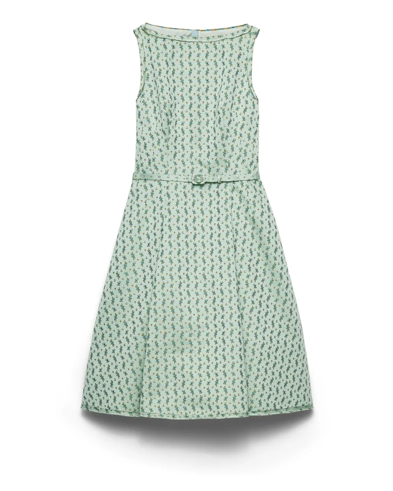 Prada Kleid Aus Duchesse Mit Blumenprint, Damen, Blattgrün, Größe Blattgrün