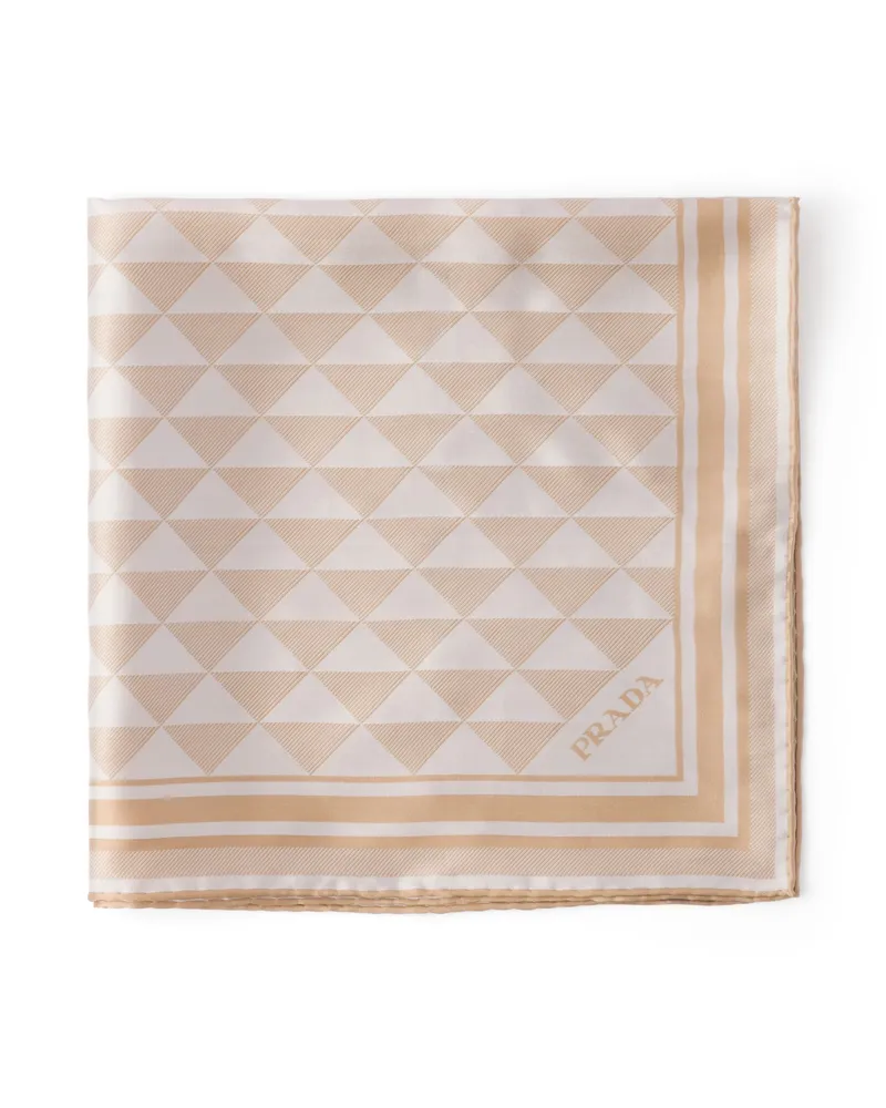 Prada Schal Aus Jacquard-seide 55x55, Damen, Cameo-beige/kalkweiß Cameo-beige