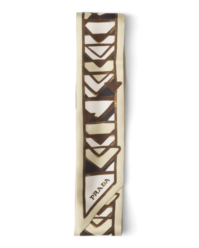 Prada Schmaler Bedruckter Schal Aus Twill, Damen, Schwarz/vanille Schwarz