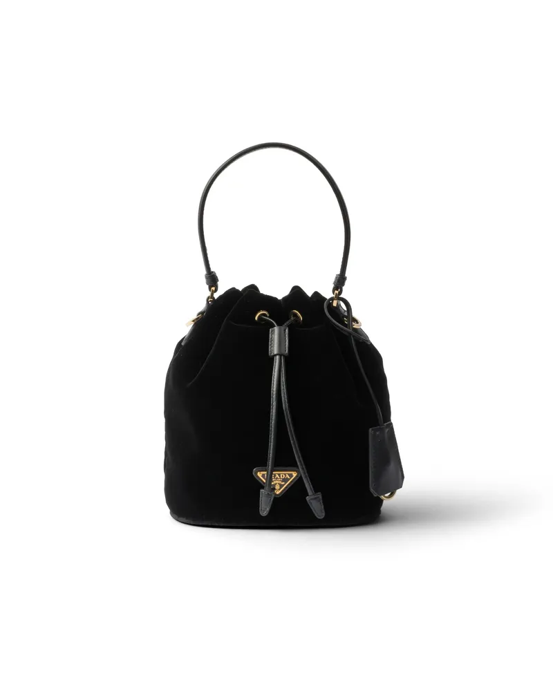Prada Mini Bag Aus Samt Mit Details Aus Nappa-leder, Damen, Schwarz Schwarz