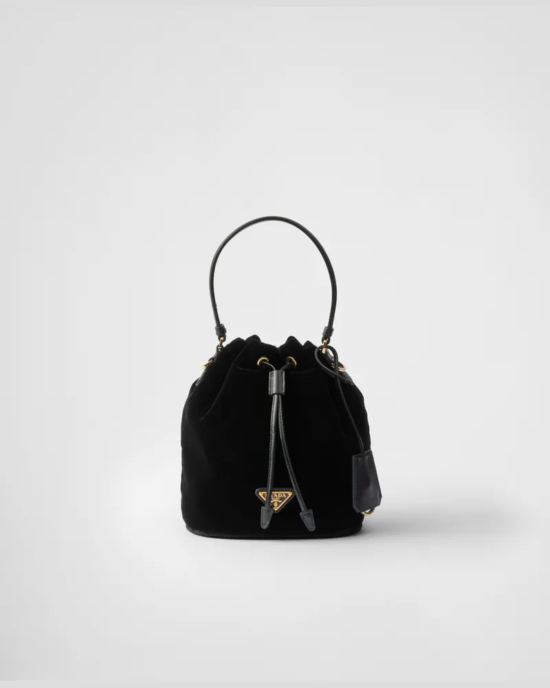 Prada Mini Bag aus Samt mit Details aus Nappa-Leder Schwarz