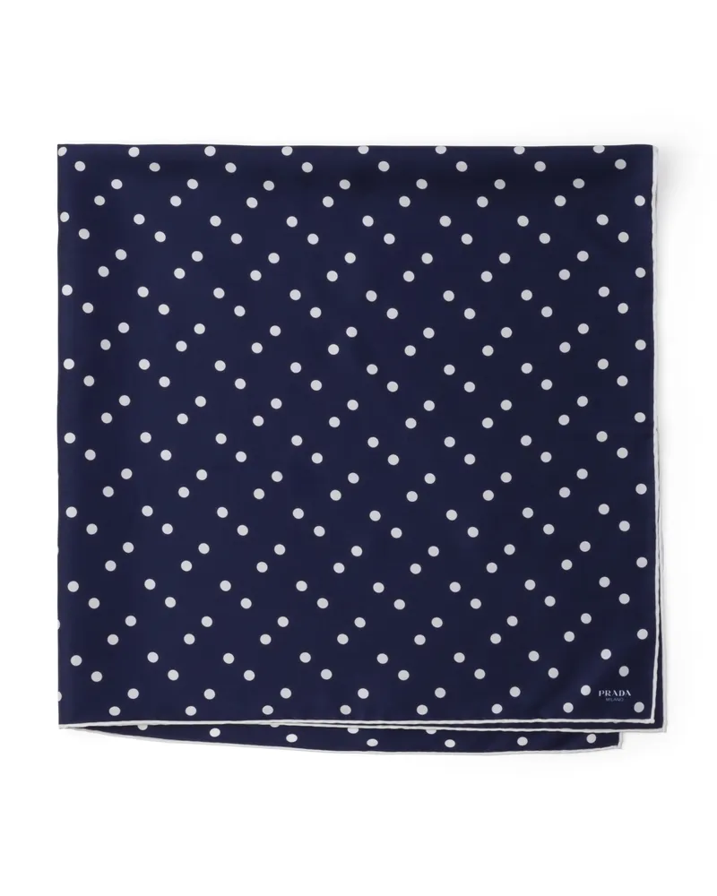 Prada Schal Aus Seidentwill Mit Print, 90 x 90, Damen, Blau/weiss Blau