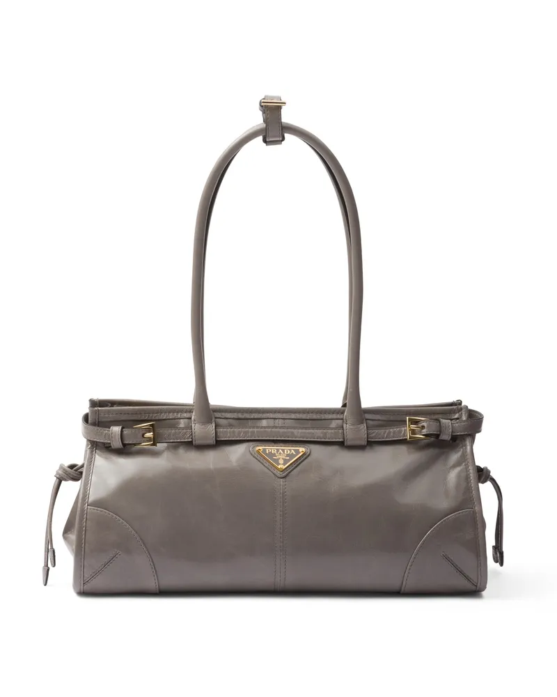 Prada Bonnie Mittelgroße Handtasche Aus Leder, Damen, Zinngrau Zinngrau