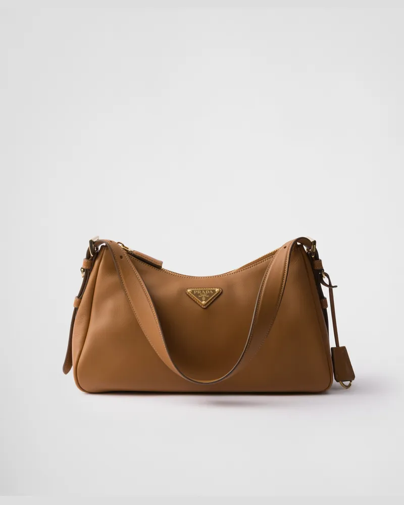 Prada Mittelgroße  Aimée Schultertasche Aus Leder, Damen, Karamell Karamell