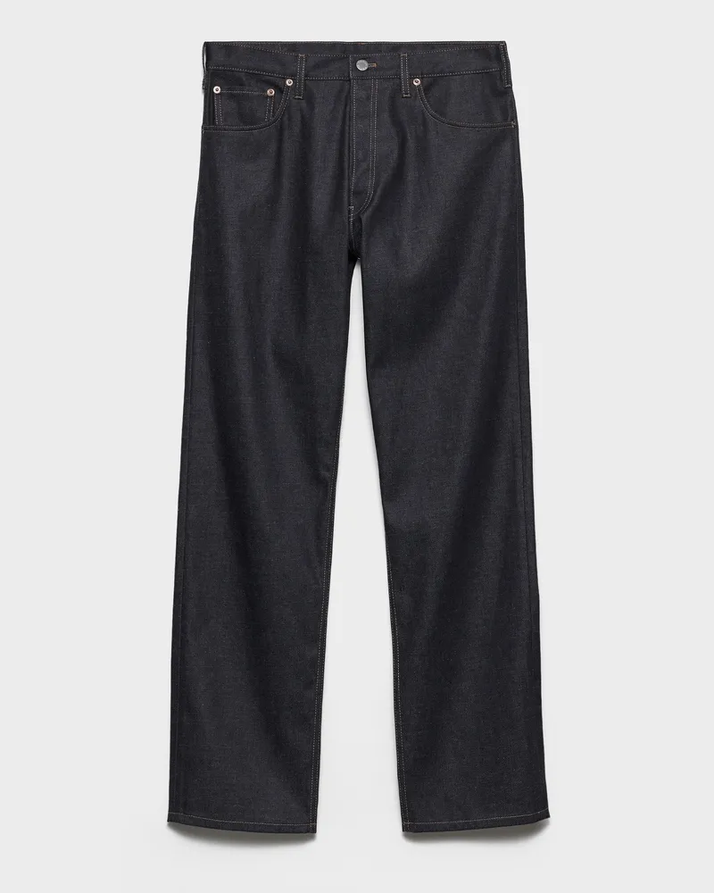 Prada Raw Denim-Jeans mit Riemen aus Leder Blau