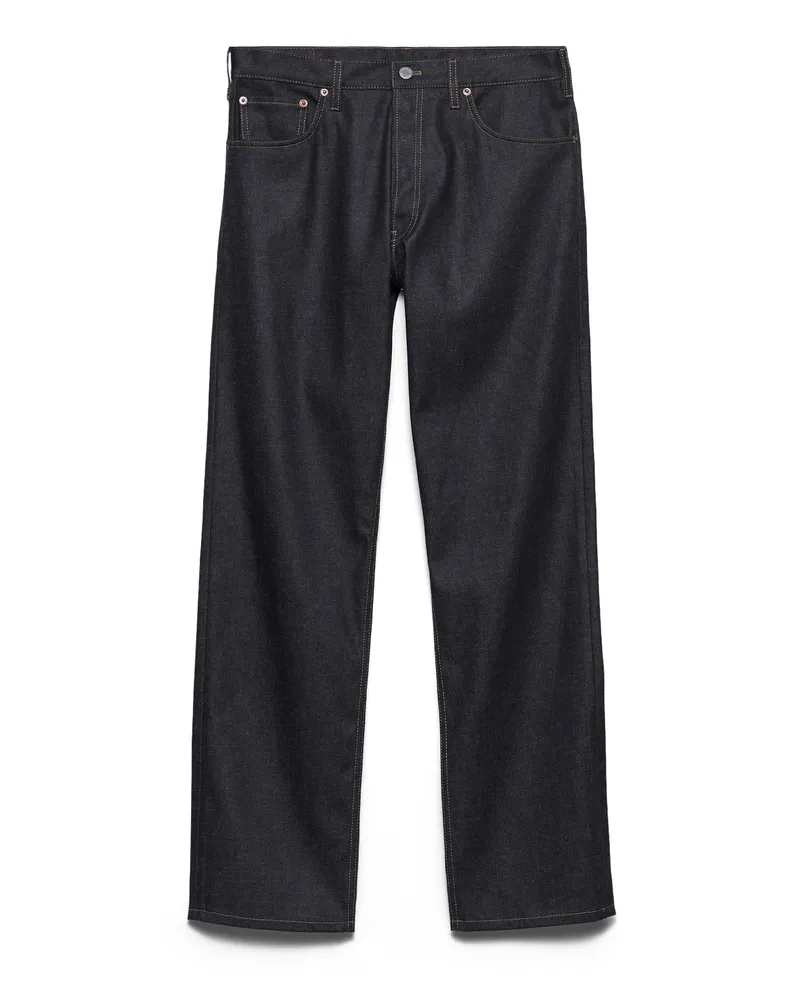 Prada Raw Denim-jeans Mit Riemen Aus Leder, Herren, Blau, Größe Blau