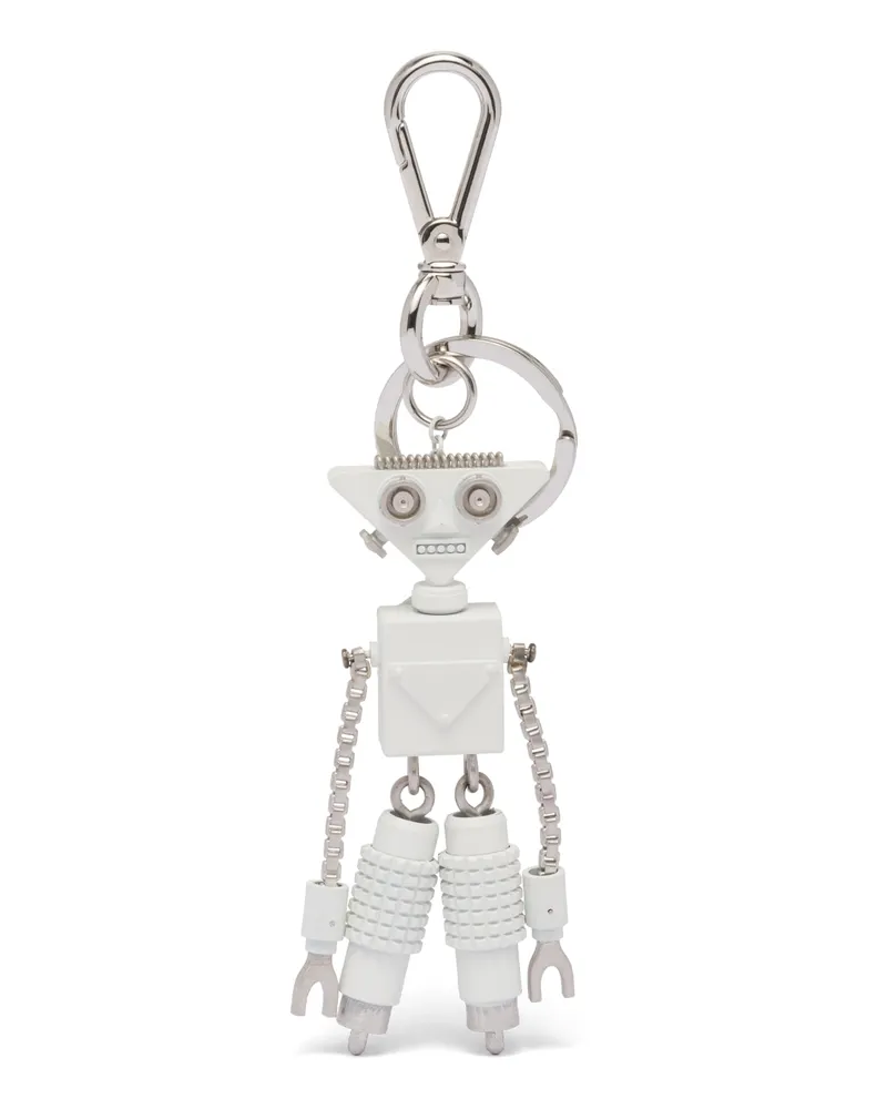 Prada Roboter-schlüsselanhänger Aus Saffiano-leder, Herren, Weiss Weiss