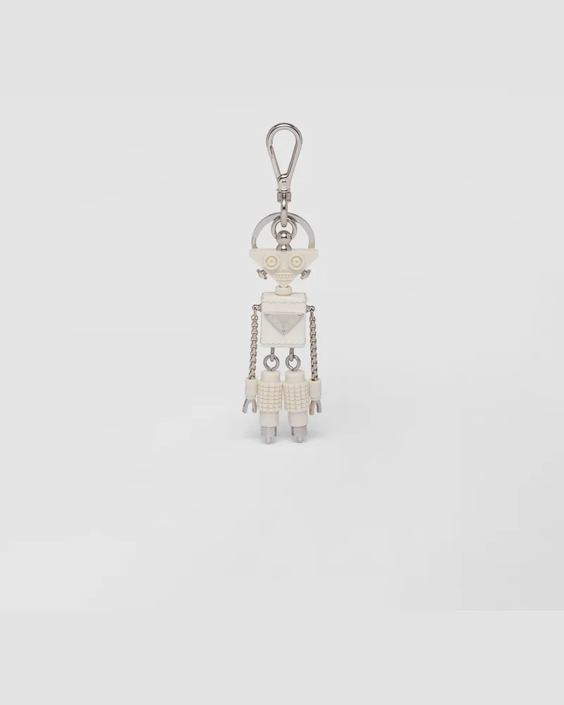 Prada Roboter-Taschenanhänger aus Saffiano-Leder Weiss