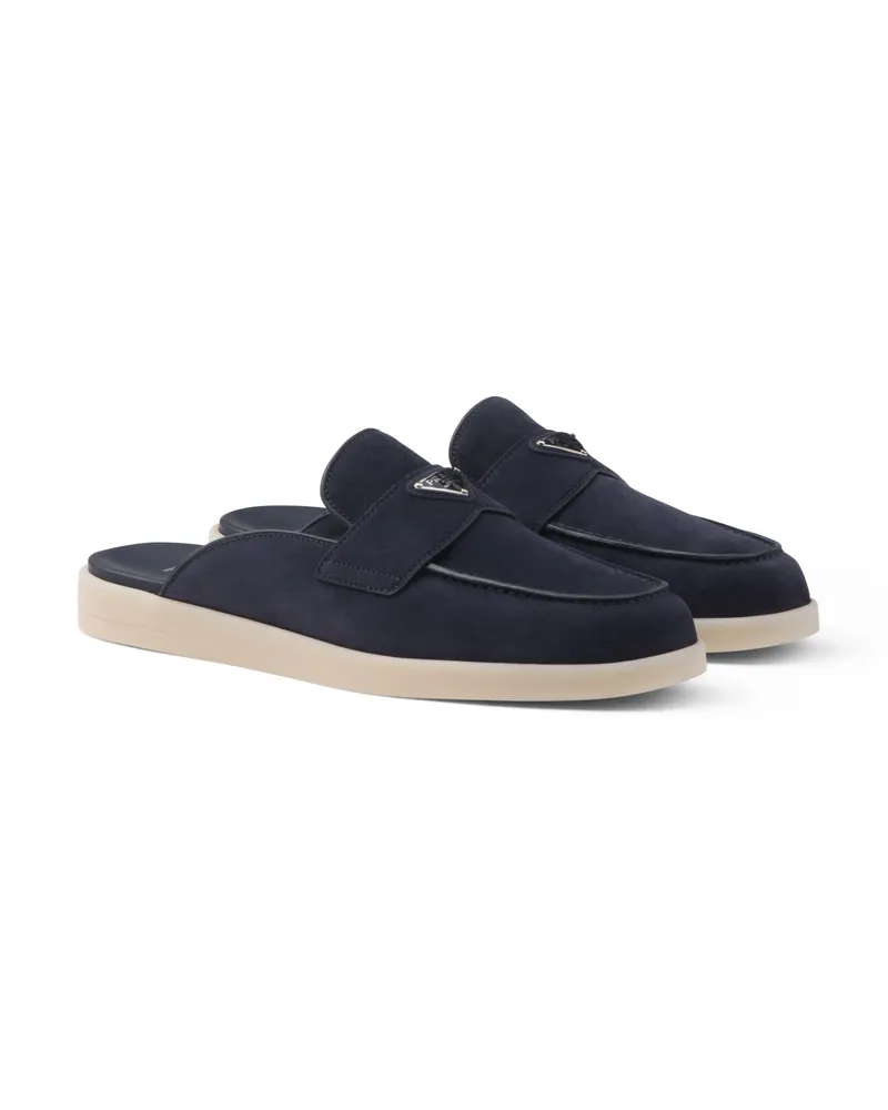 Prada Sabots Aus Wildleder, Herren, Blau, Größe 7 Blau