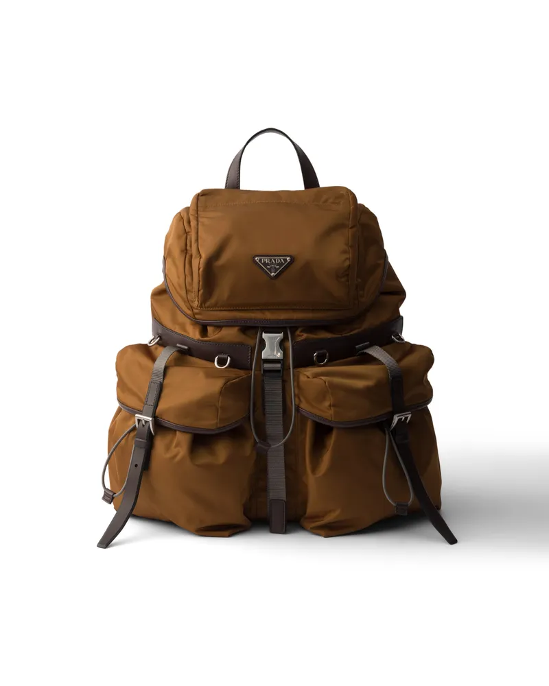 Prada Rucksack Aus Re-nylon Und Leder, Herren, Brandy Brandy
