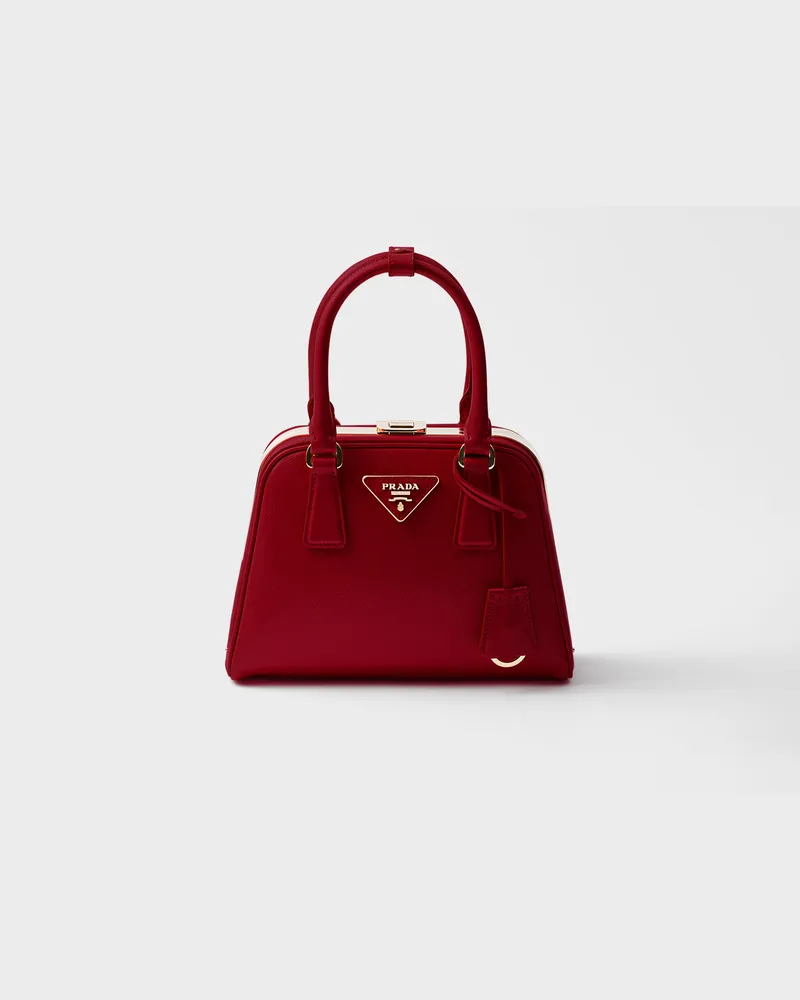 Prada Pyramid Mini Bag aus Saffiano-Leder Kirschrot