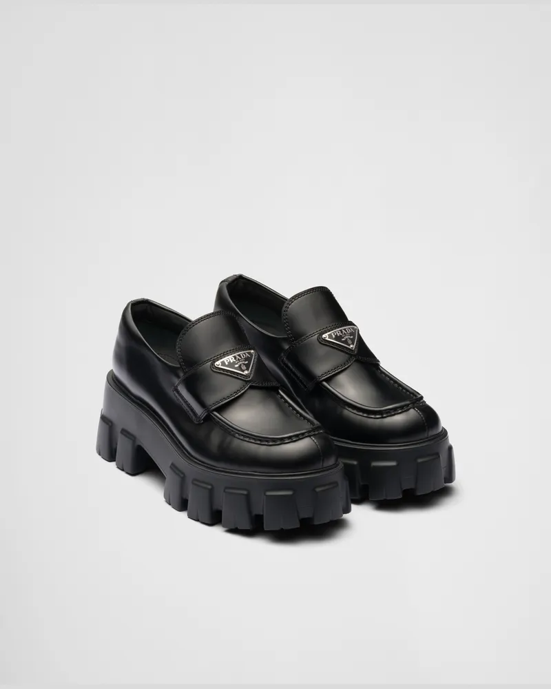 Prada Monolith Mokassins aus gebürstetem Leder Schwarz