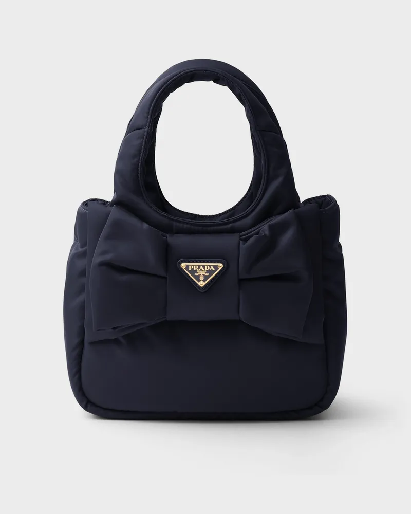 Prada Mini Bag aus gepolstertem Re-Nylon mit Schleife Ostseeblau