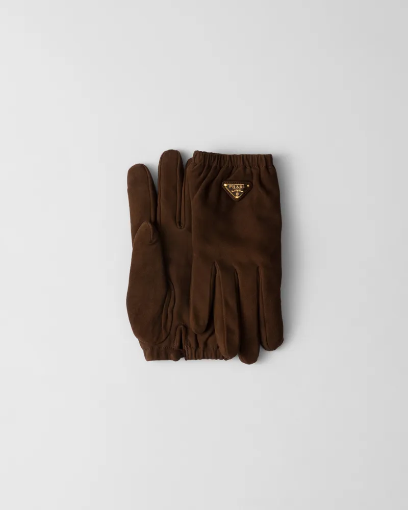 Prada Handschuhe aus Wildleder Kakaobraun