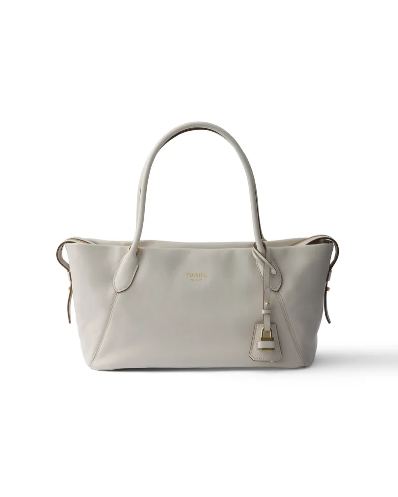 Prada Große Tote Bag Aus Leder, Damen, Kalkweiss Kalkweiss