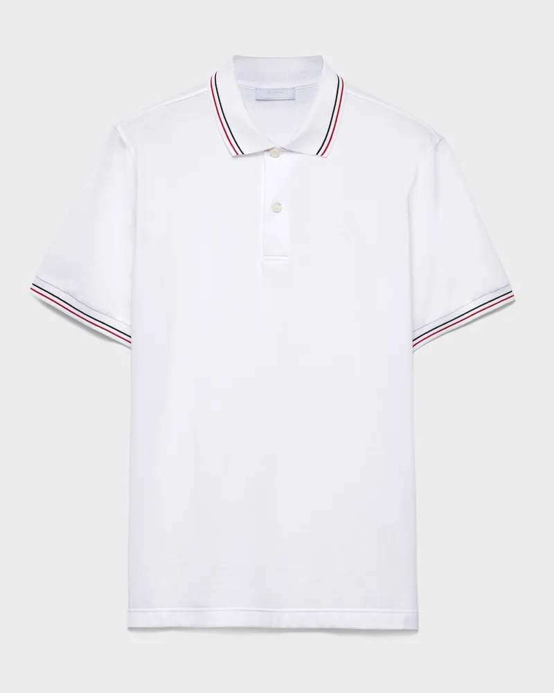 Prada Kurzärmliges Poloshirt aus Piqué Weiss