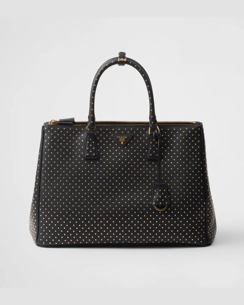 Prada Extragroße  Galleria Tasche aus Leder mit Nieten Schwarz
