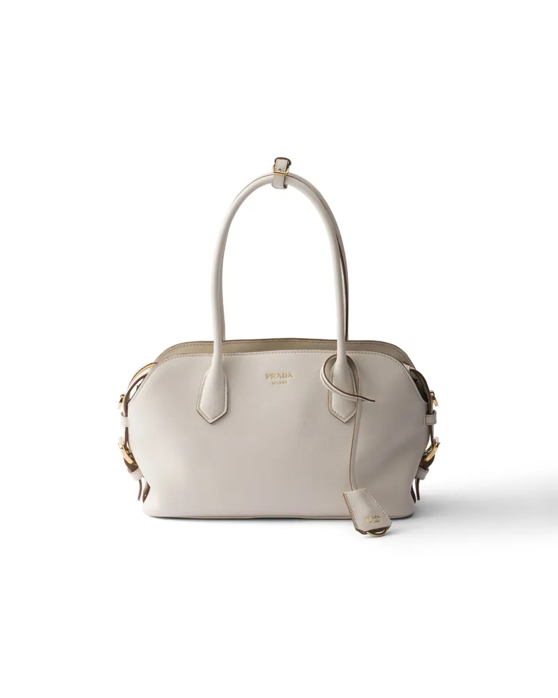 Prada Mittelgroße Tote Bag Aus Leder, Damen, Kalkweiss Kalkweiss