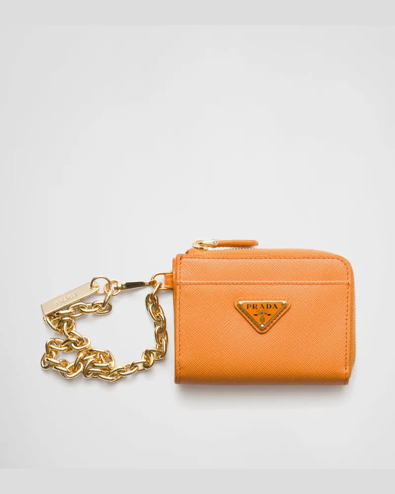 Prada Kleine Geldbörse aus Saffiano-Leder mit Reißverschluss Bernstein