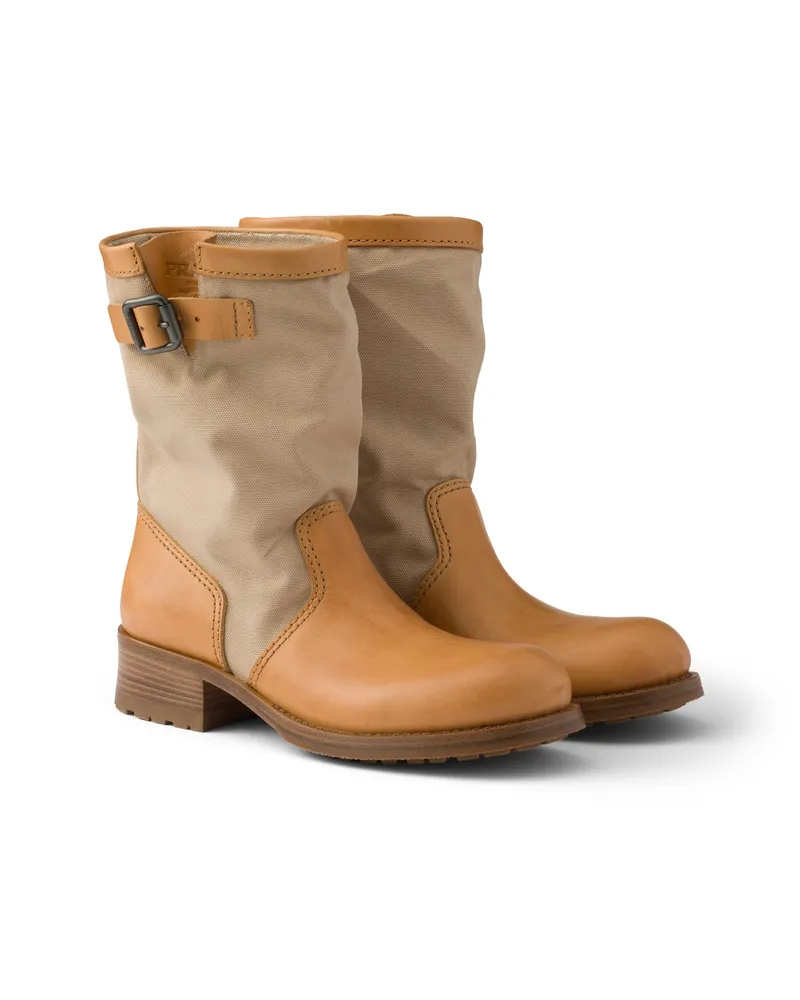 Prada Stiefel Aus Leder Und Canvas, Damen, Kordel, Größe Kordel
