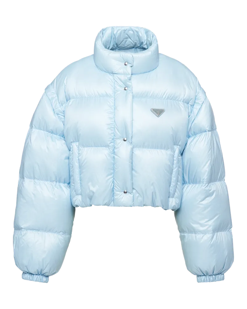 Prada Kurze wandelbare Daunenjacke aus Re-Nylon Himmelblau