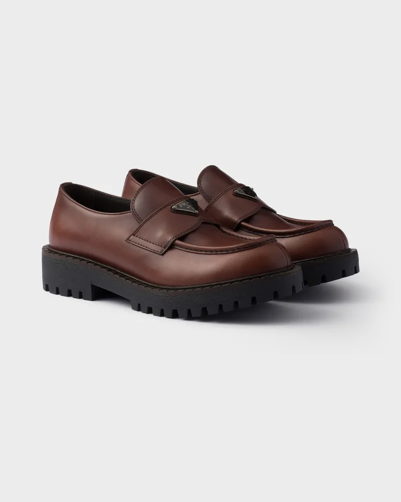 Prada Loafer aus gebürstetem Leder Ebenholz