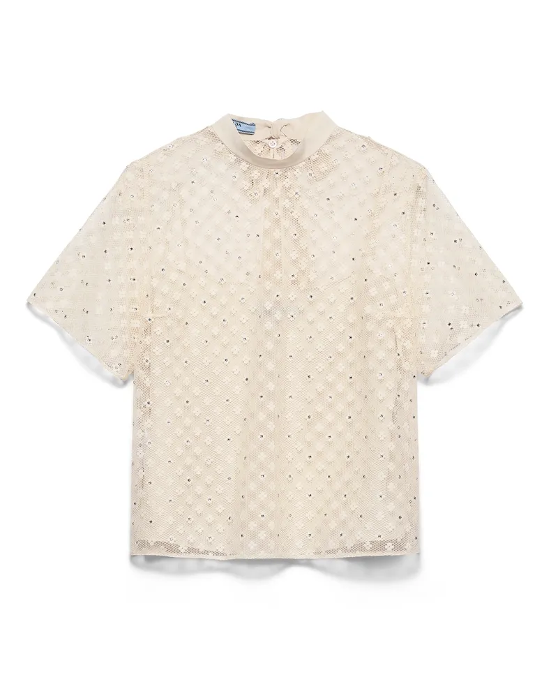 Prada Besticktes Top Aus Spitze, Damen, Natur, Größe Natur
