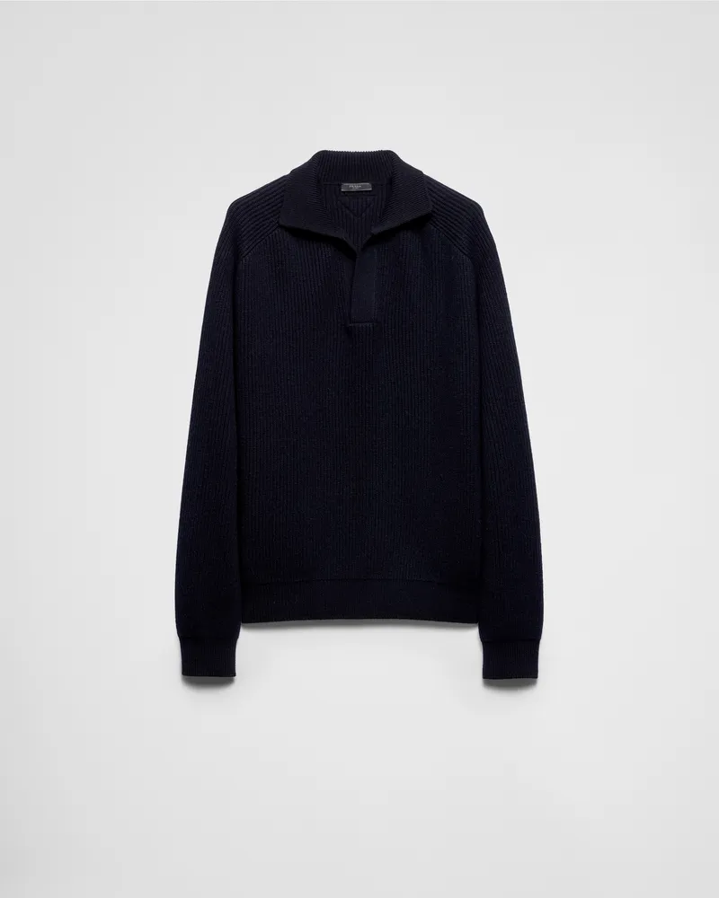 Prada Oversize-Polo-Pullover aus Kaschmir Blau