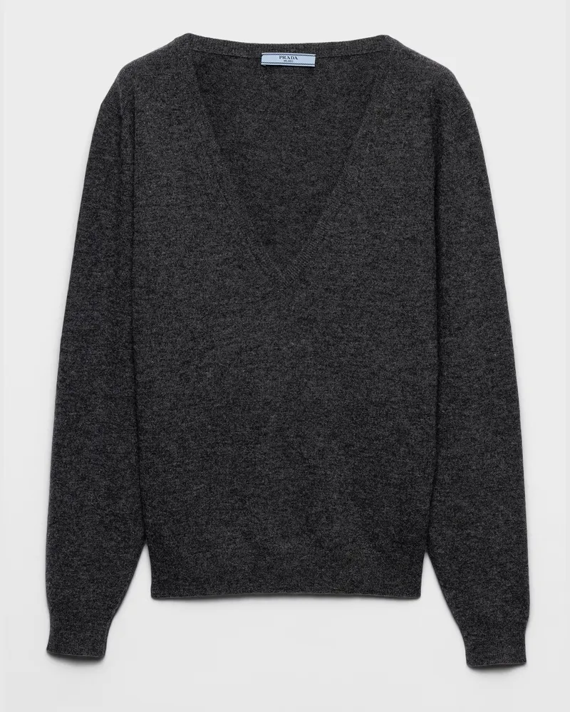 Prada Pullover aus Kaschmir mit V-Ausschnitt Schiefergrau