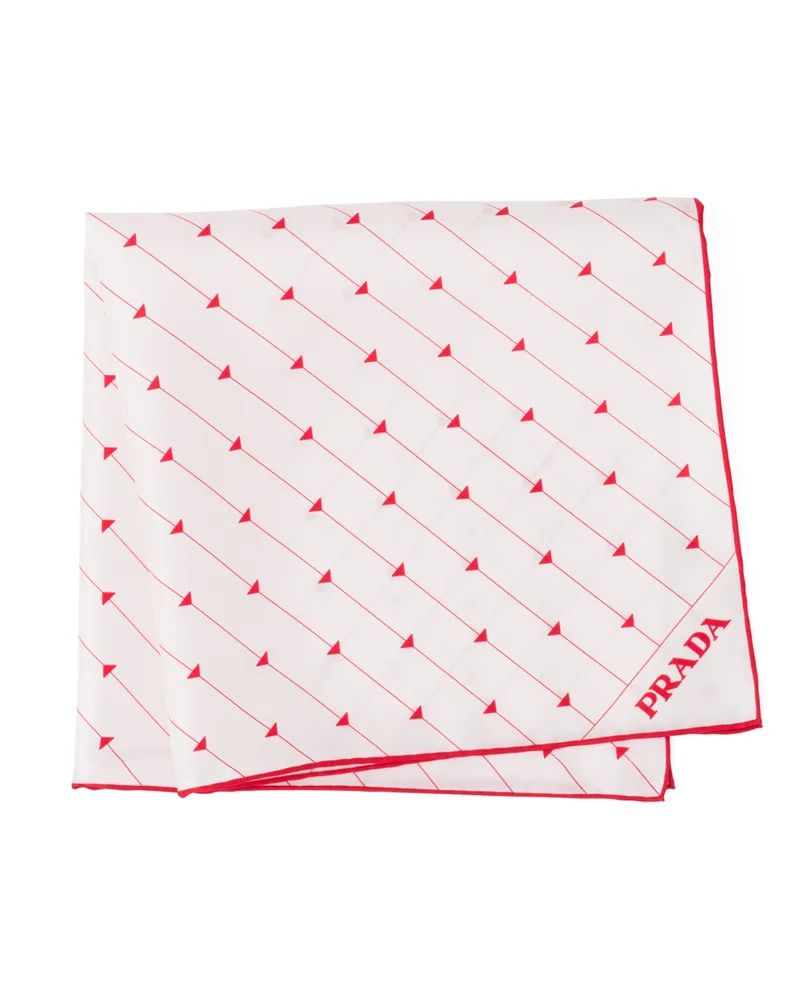 Prada Schal Aus Seidentwill Mit Print 55, Damen, Rot/weiss Rot