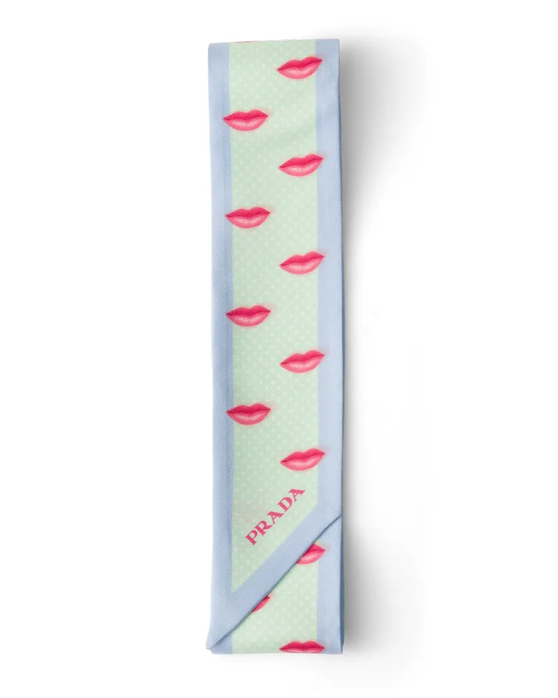 Prada Schmaler Schal Aus Bedrucktem Seidentwill, Damen, Aqua Aqua
