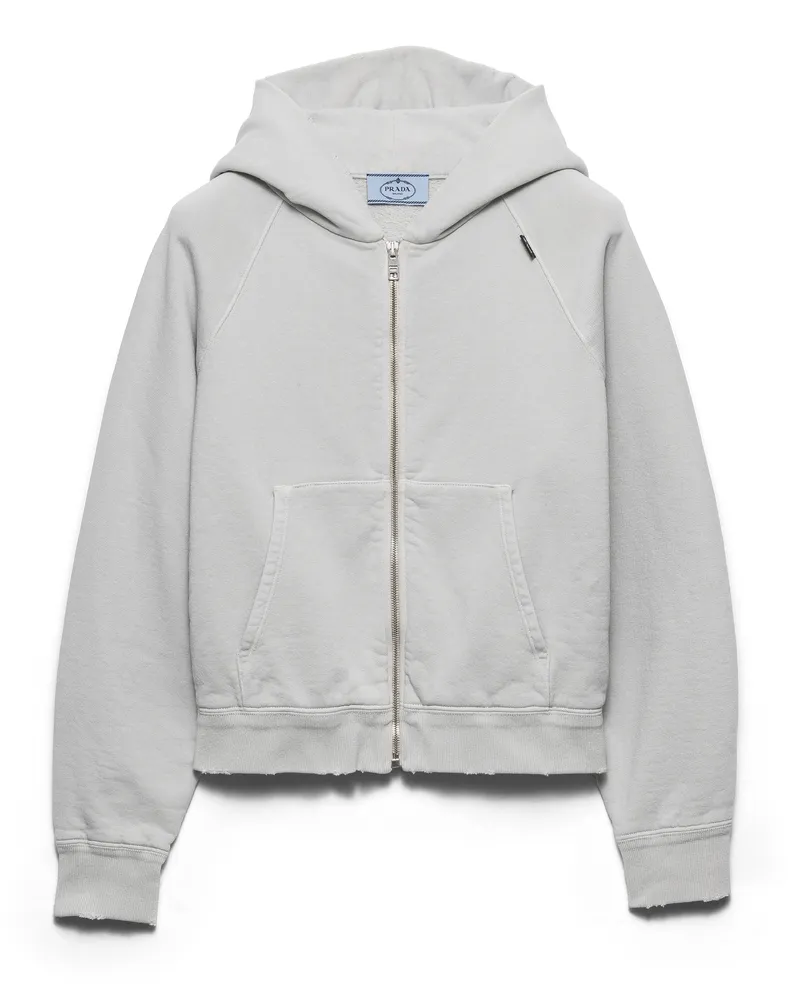 Prada Kapuzenjacke Aus Baumwolle, Damen, Marmorgrau, Größe Marmorgrau