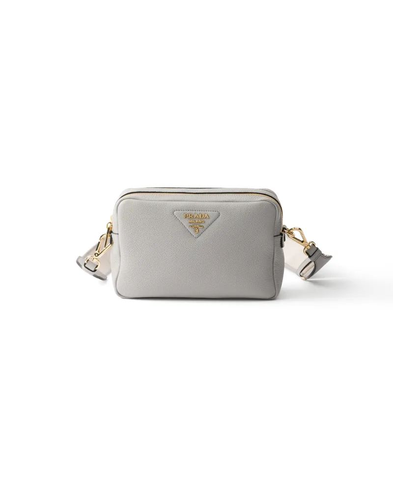Prada Kleine Schultertasche Aus Leder, Damen, Granitgrau Granitgrau
