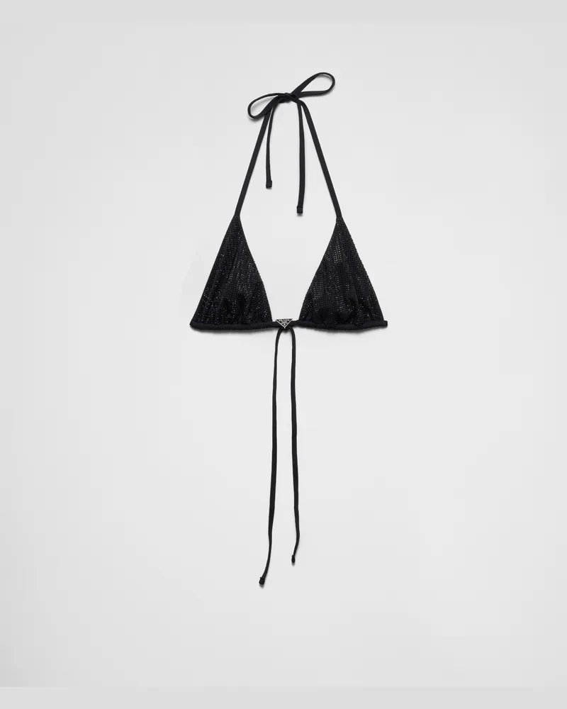 Prada Triangel-Bikini-Top aus Jersey mit Strass Schwarz