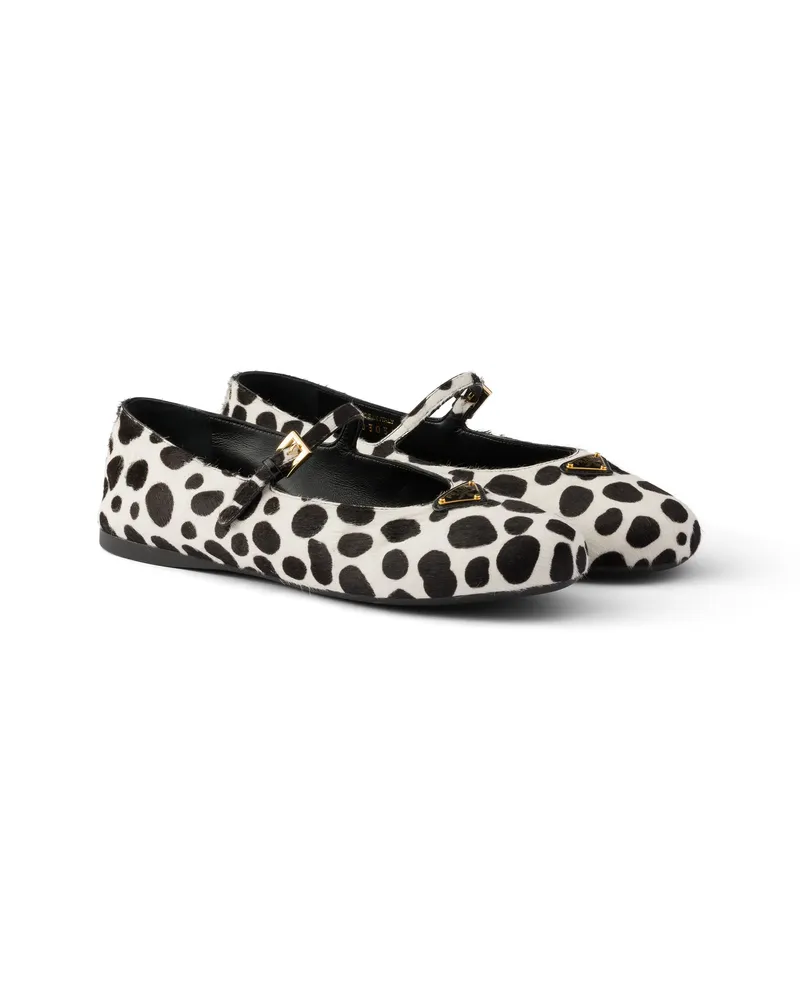 Prada Bedruckte Ballerinas Aus Leder, Damen, White/black, Größe White