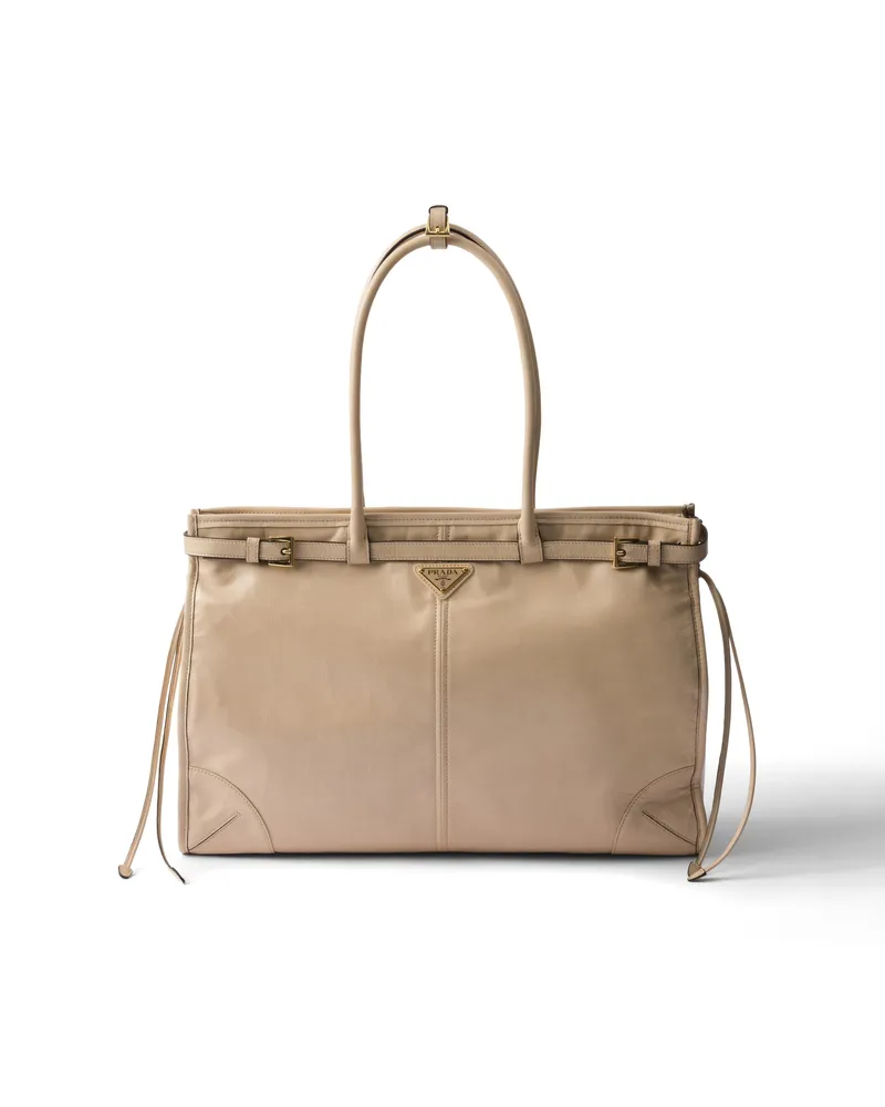Prada Bonnie Extragroße Handtasche Aus Leder, Damen, Travertin Travertin