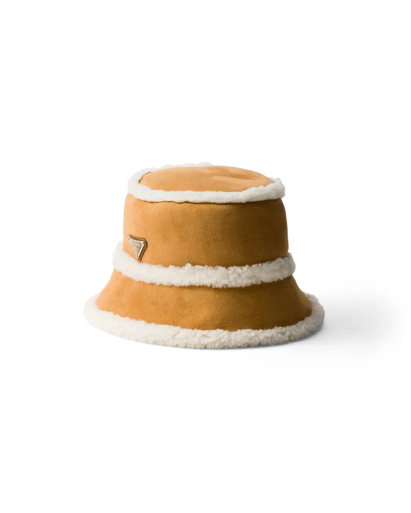 Prada Fischerhut Aus Wildleder Und Lammfell, Herren, Honig, Größe Honig