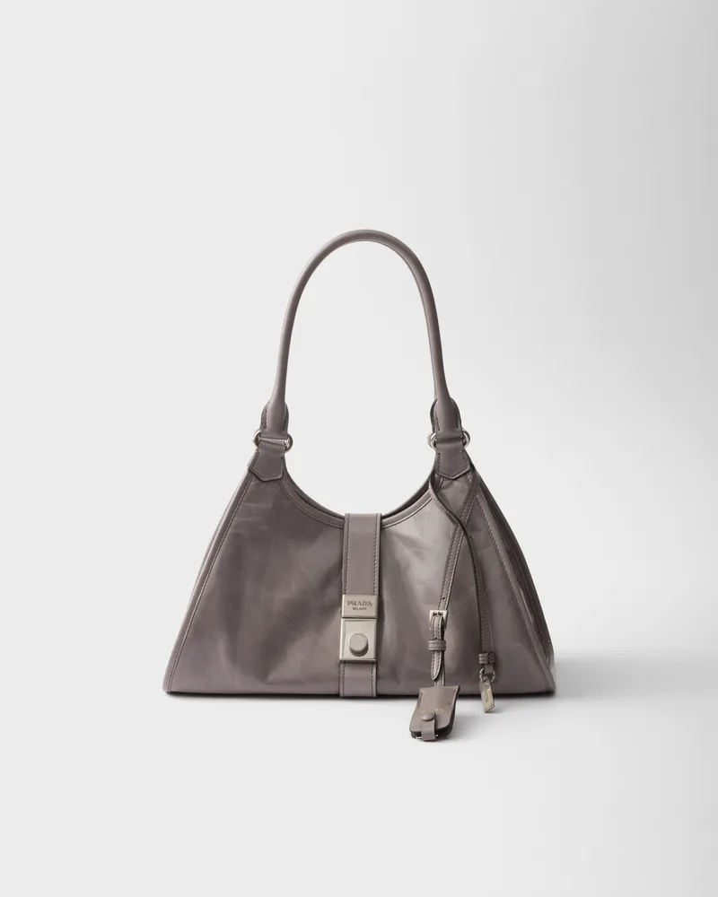 Prada Mittelgroße Tote Bag aus Leder Zinngrau