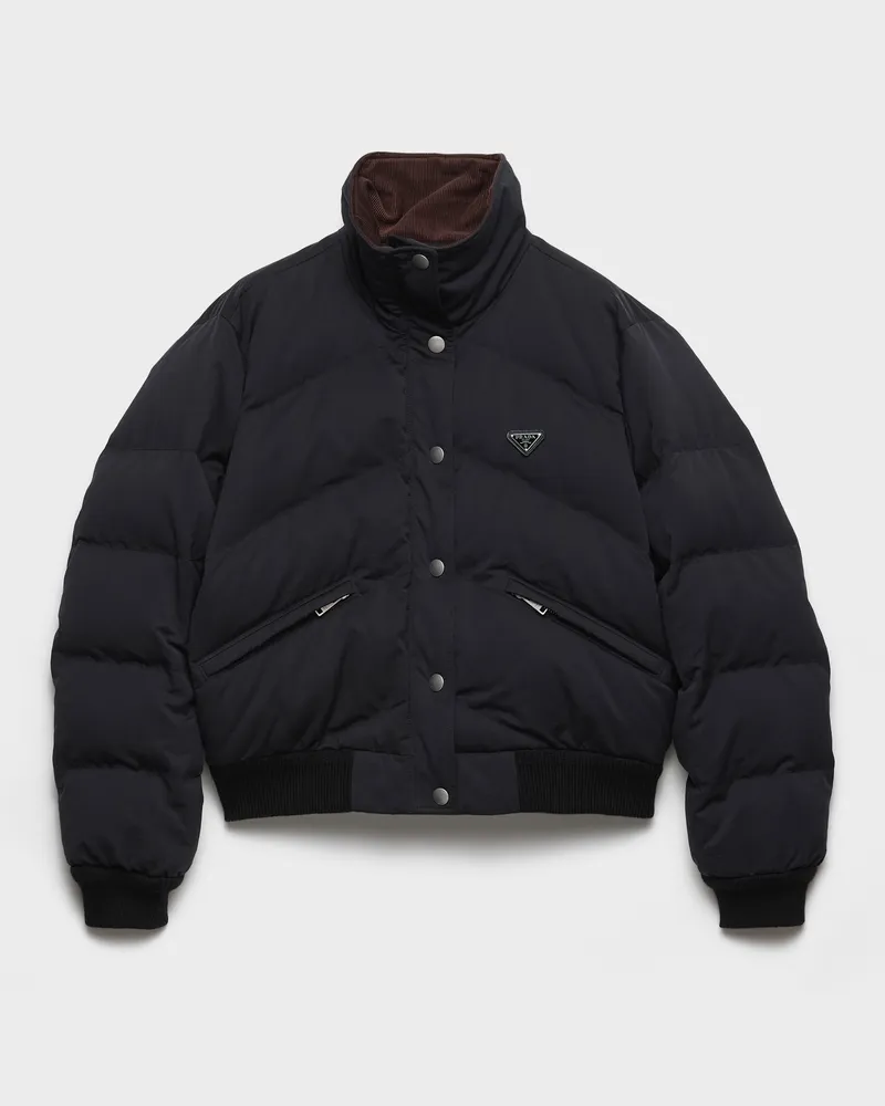 Prada Kurze Daunenjacke aus kompaktem Popeline Schwarz