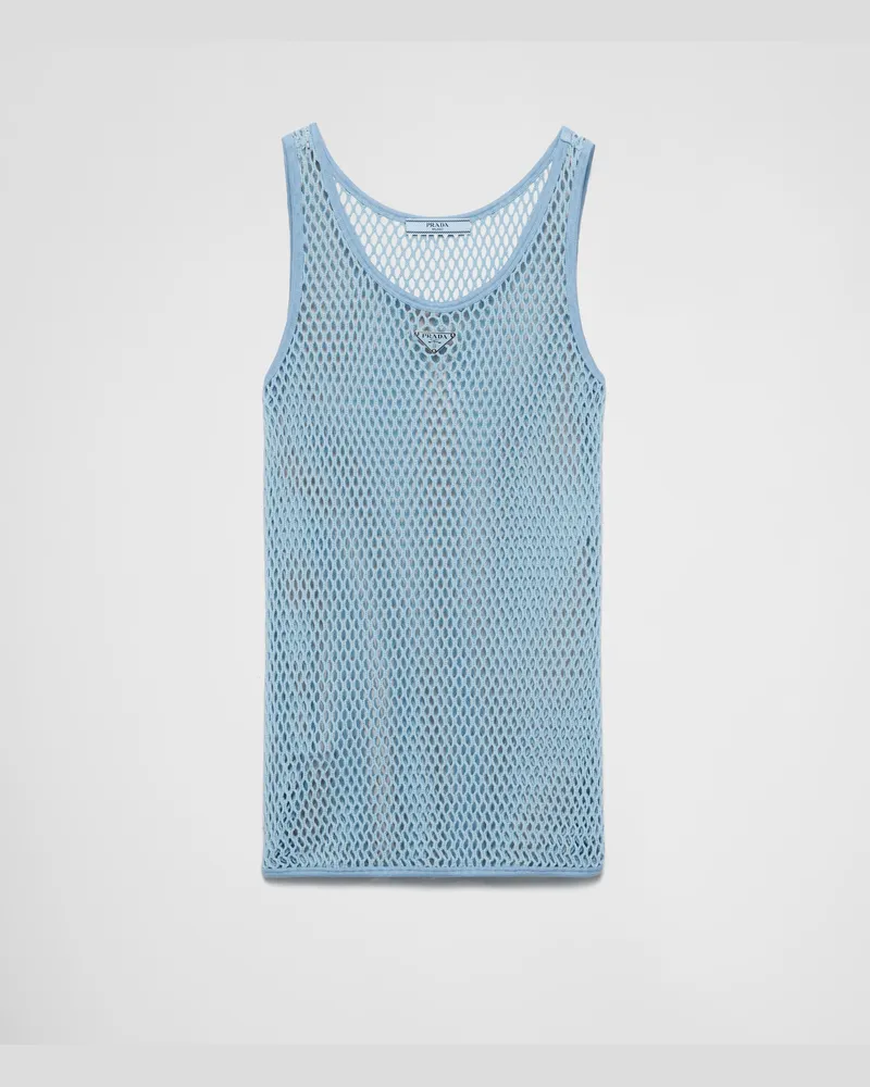 Prada Ärmelloses Top aus Baumwoll-Meshgewebe Astralblau