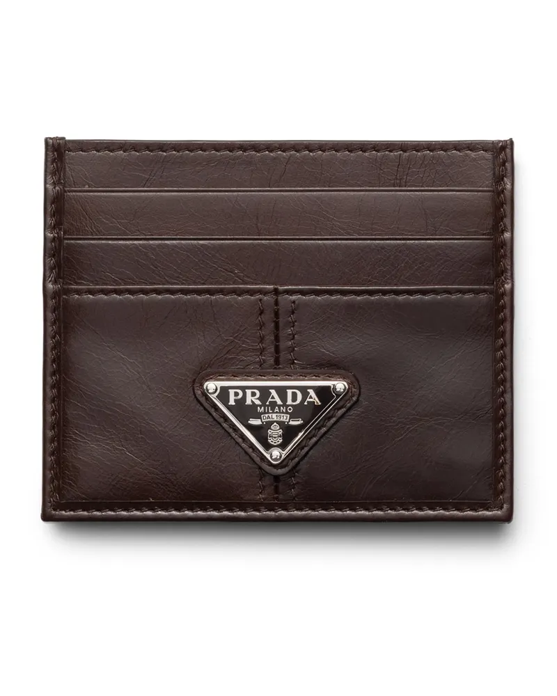 Prada Kartenetui Aus Leder, Herren, Dunkelbraun Dunkelbraun