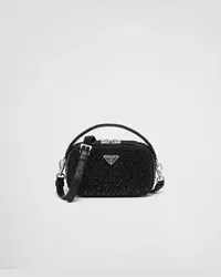 Prada Odette Mini Bag aus Satin mit Kristallen Schwarz