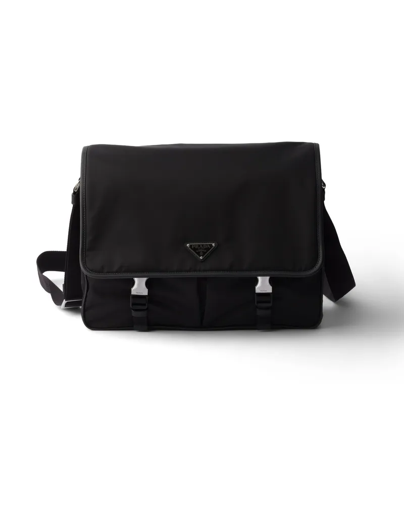 Prada Schultertasche Aus Re-nylon Und Saffiano-leder, Herren, Schwarz Schwarz
