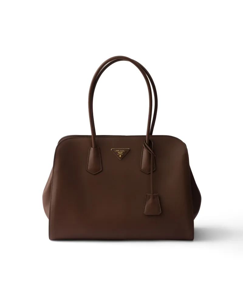 Prada Große Tote Bag Aus Leder, Damen, Palisander Palisander