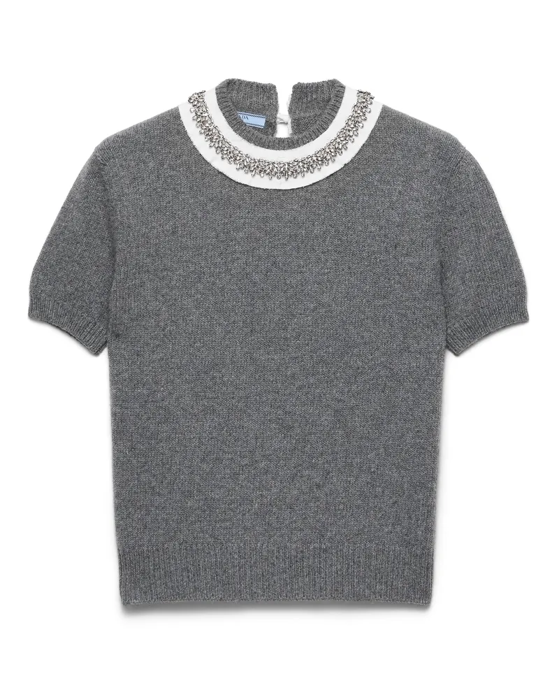 Prada Kurzarmpullover Aus Wolle Und Kaschmir, Damen, Schiefergrau, Größe Schiefergrau