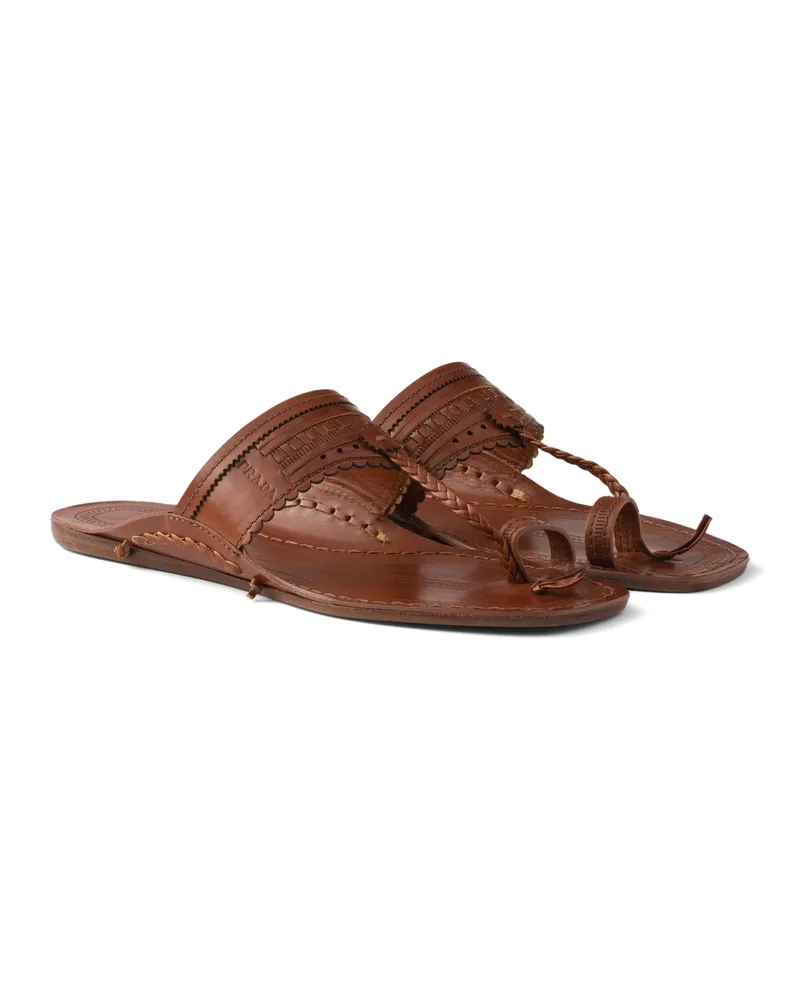 Prada Made In India X Inspired By Kolhapuri Chappal - Sandalen Aus Leder, Damen, Brandy, Größe Brandy