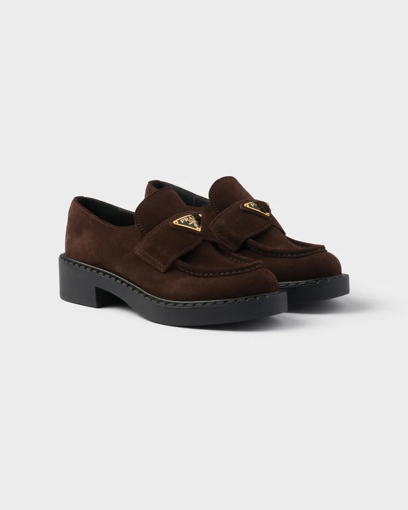 Prada Chocolate Loafer aus Wildleder Dunkelbraun