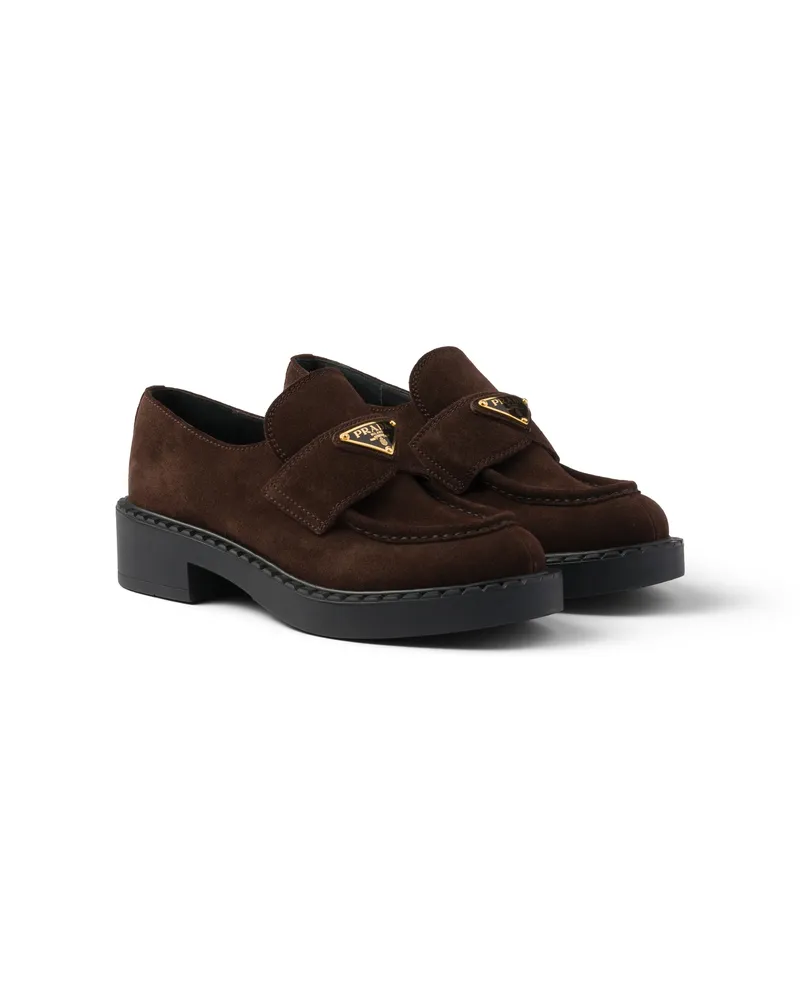 Prada Chocolate Loafer Aus Wildleder, Damen, Dunkelbraun, Größe Dunkelbraun