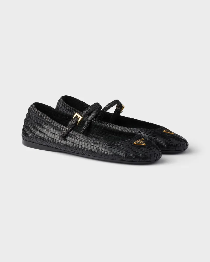 Prada Ballerinas aus geflochtenem Leder Schwarz