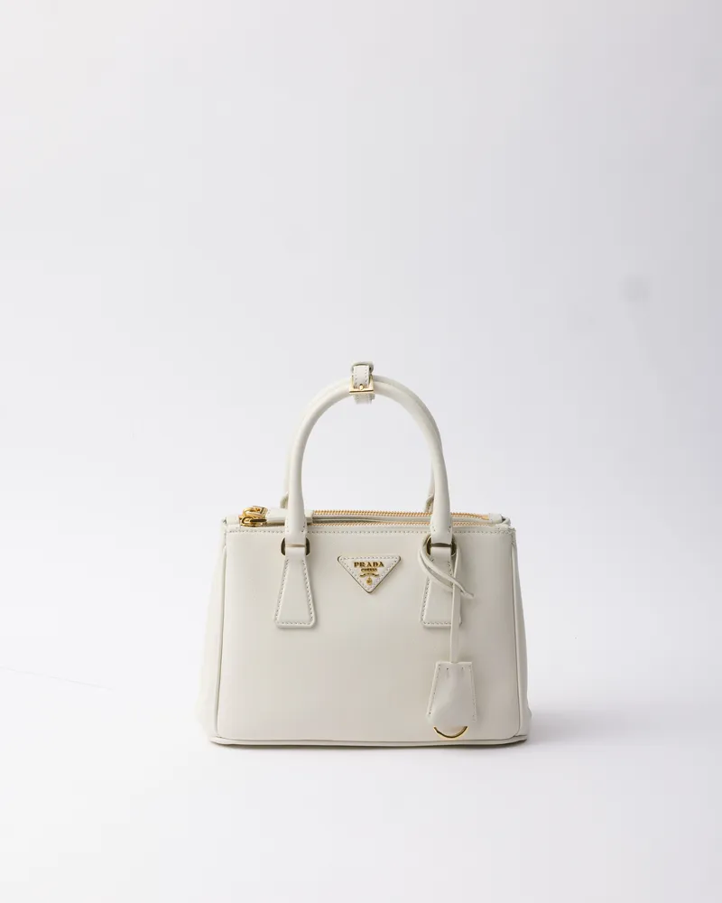 Prada Kleine  Galleria Tasche Aus Leder, Damen, Weiss Weiss